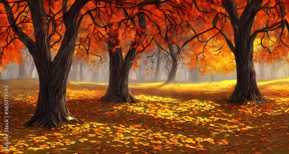 秋の紅葉した森の背景_43