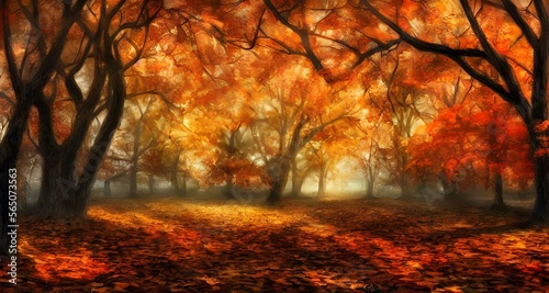 秋の紅葉した森の背景_47