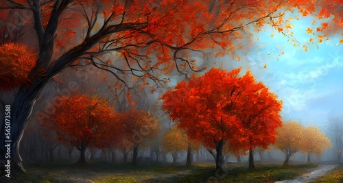 秋の紅葉した森の背景_44