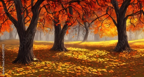 秋の紅葉した森の背景_43