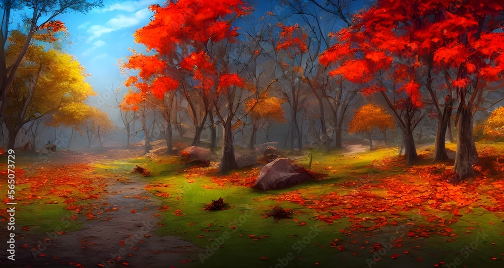 Forest Background with Autumn Leaves _23