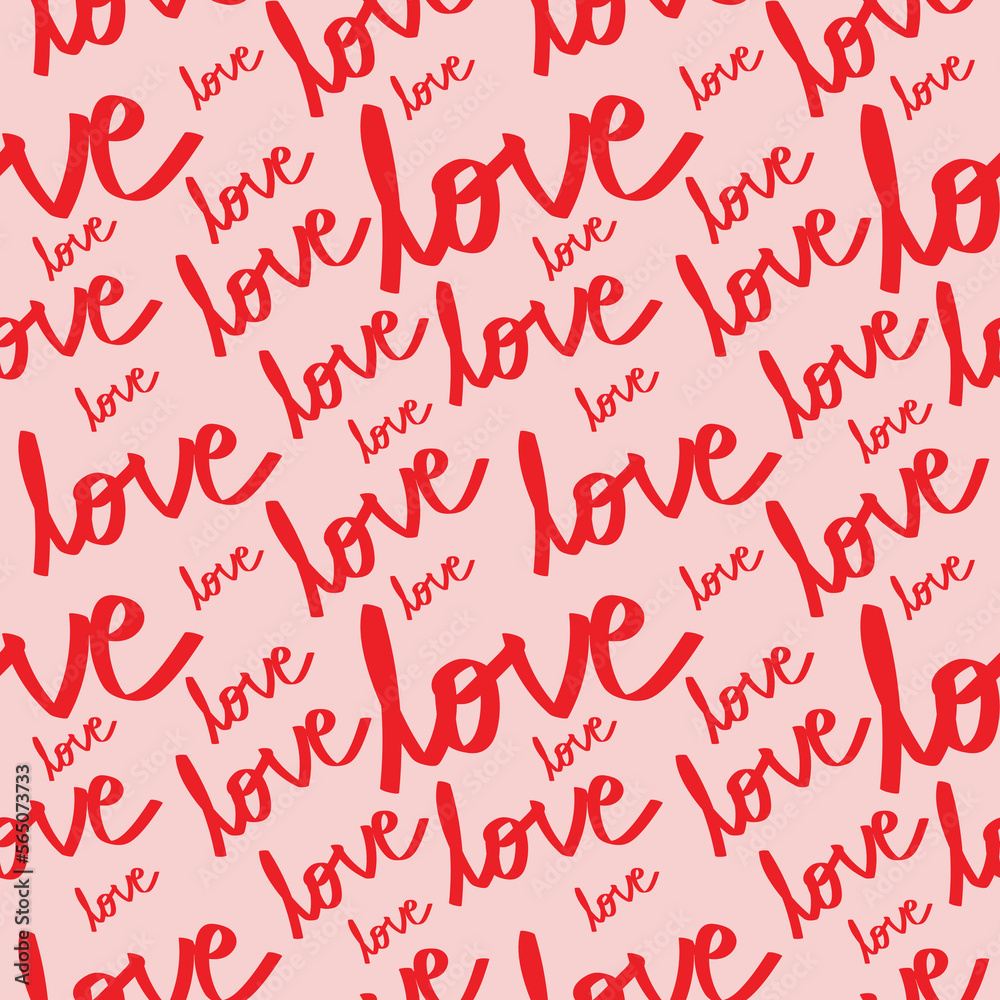 Text Love cute Seamless pattern, love design on red background, Valentine's day Texture