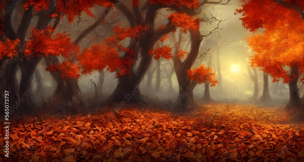 Forest Background with Autumn Leaves _21