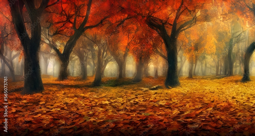 Forest Background with Autumn Leaves _15