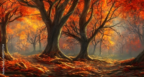 秋の紅葉した森の背景_27