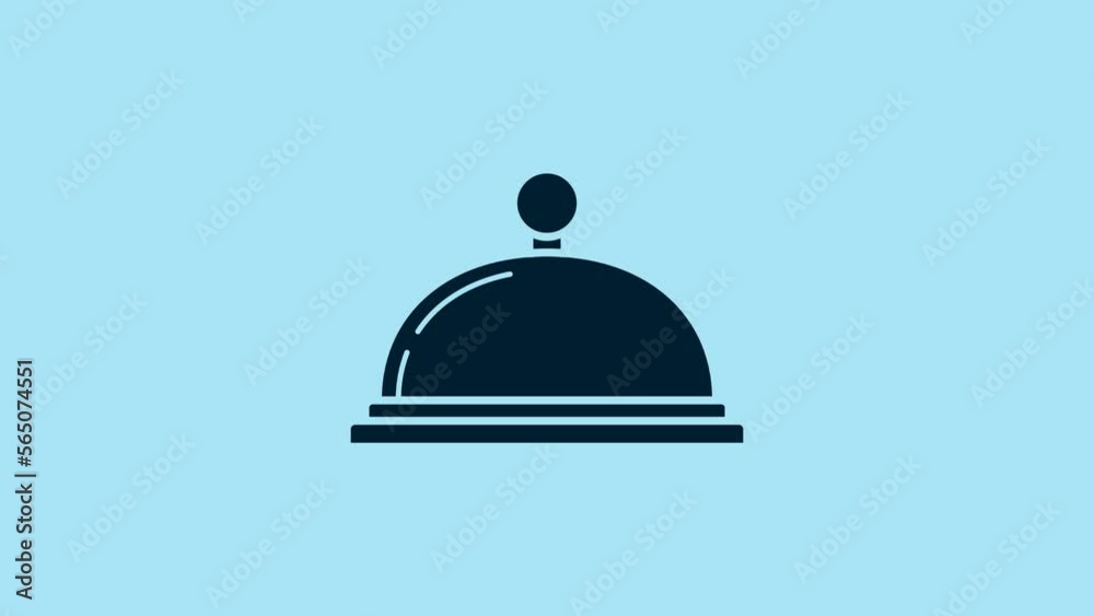 Blue Covered with a tray of food icon isolated on blue background. Tray and lid sign. Restaurant cloche with lid. Kitchenware symbol. 4K Video motion graphic animation Blue Covered with a tray of food icon isolated on blue background. Tray and lid sign. Restaurant cloche with lid. Kitchenware symbol. 4K Video motion graphic animation
