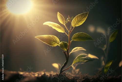 A plant shoot reaching towards the sunlight. Generative AI