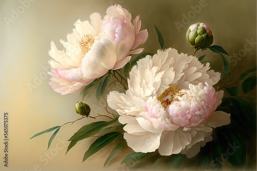 Fototapeta Naklejka Na Ścianę i Meble -  Delicate light peony flowers, a bouquet of peonies AI