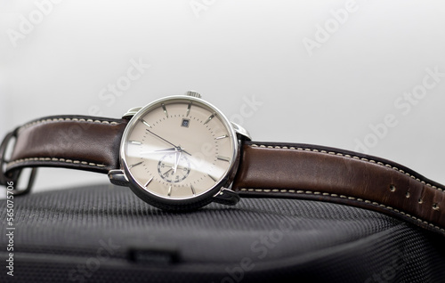 classic men's watch with leather strap