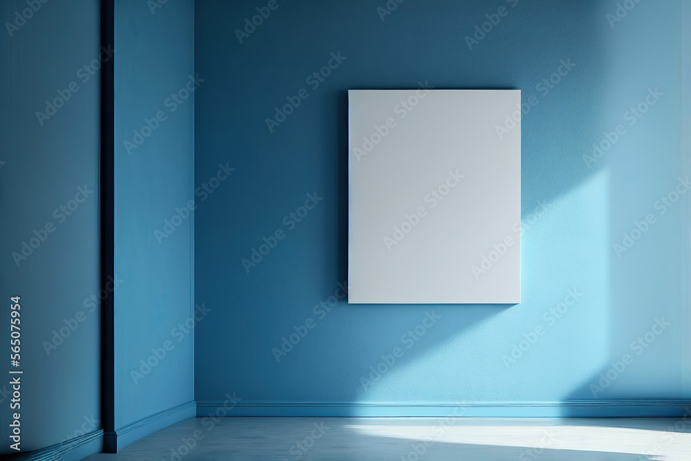 Blue minimalistic simple room, mock up, Generative AI Blue minimalistic simple room, mock up, Generative AI
