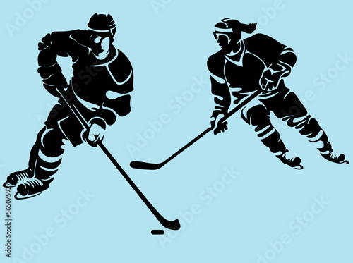 beautiful unusual silhouette drawing of hockey players in the game in uniform great for backgrounds and logo