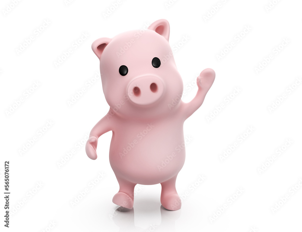 3D Pig Character waving goodbye isolated on white background 3D Pig Character waving goodbye isolated on white background