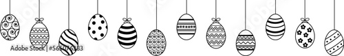 Hanging easter eggs seamless border .Set of simple colorful eggs. Happy Easter seamless pattern or border. Easter decoration with painted eggs