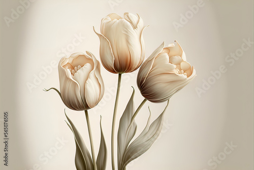 Delicate spring tulips. Luxurious pastel flowers. AI #565076505