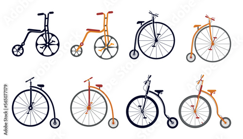  Penny Farthing Minimal Colorful Creative Illustrations. Clip Art Modern Logo, Hi-Quality Premium Vector Design, And Unique Concept.