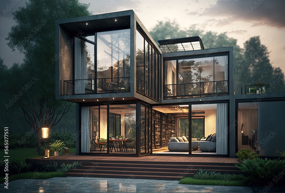 shipping container make as restaurant, office or house, modern and minimalism design, idea for sustainability for environmental preservation Generative Ai shipping container make as restaurant, office or house, modern and minimalism design, idea for sustainability for environmental preservation Generative Ai