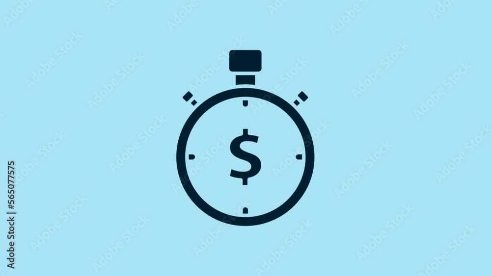 Blue Time is money icon isolated on blue background. Money is time. Effective time management. Convert time to money. Stopwatch sign. 4K Video motion graphic animation Blue Time is money icon isolated on blue background. Money is time. Effective time management. Convert time to money. Stopwatch sign. 4K Video motion graphic animation