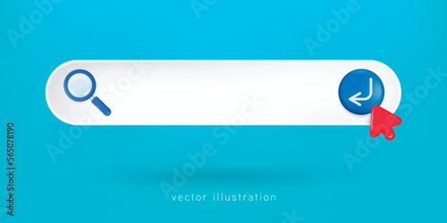 Search bar template for website. Navigation search for browser. Realistic 3d arrow, cursor. Pastel Soft colors yellow and blue background. Creative concept design in cartoon styleVector illustration photo