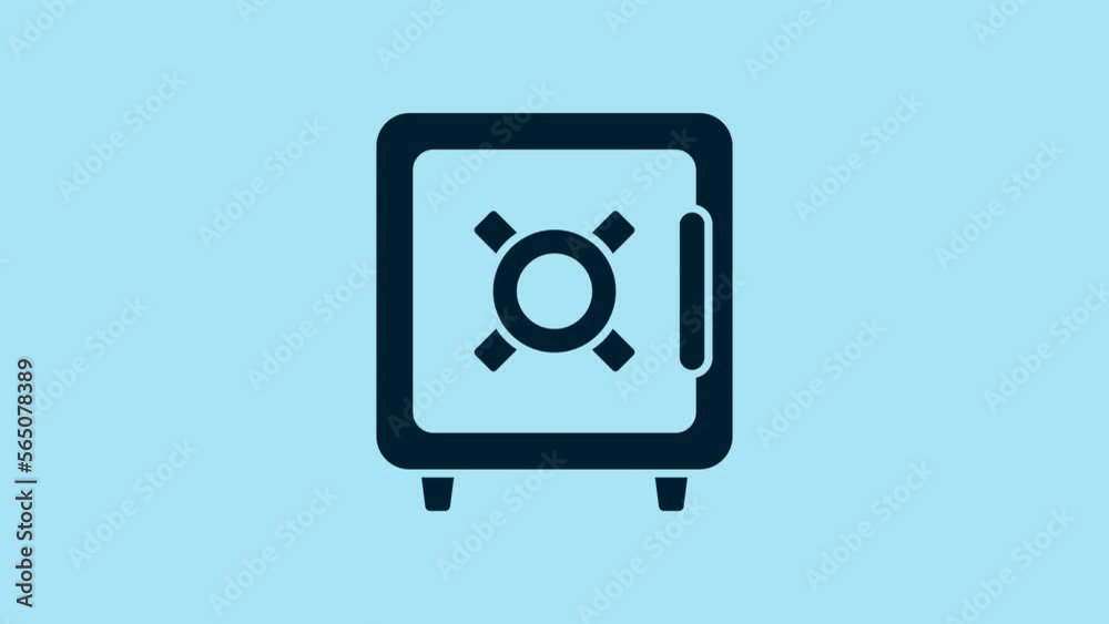 Blue Safe icon isolated on blue background. The door safe a bank vault with a combination lock. Reliable Data Protection. 4K Video motion graphic animation Blue Safe icon isolated on blue background. The door safe a bank vault with a combination lock. Reliable Data Protection. 4K Video motion graphic animation