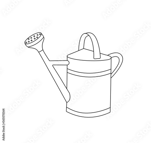 Vector isolated one single metal garden watering can with handle colorless black and white contour line easy drawing