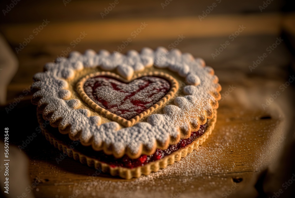 heart shape valentine cookie with icing power sprinkle on it Generative Ai