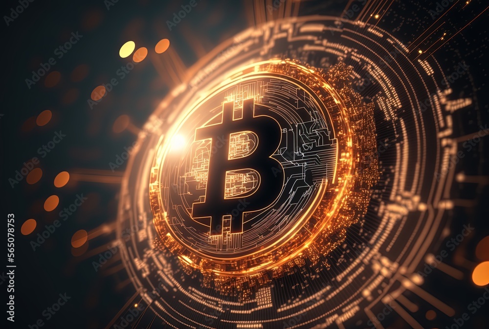 gold Bitcoin with futuristic theme cryptocurrency coins abstract background, Generative Ai