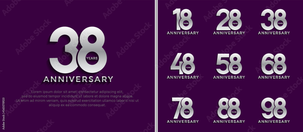 set of anniversary logo style silver color on purple background for special moment set of anniversary logo style silver color on purple background for special moment