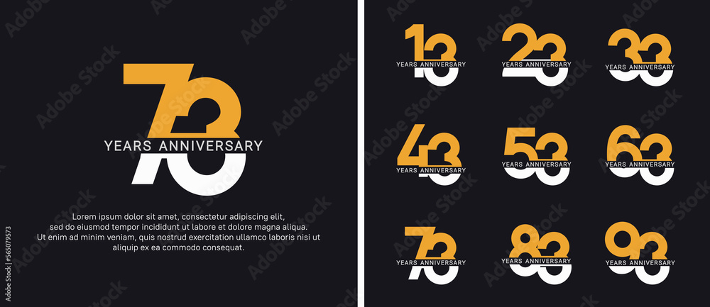 set of anniversary logo style yellow and white color on black background for celebration