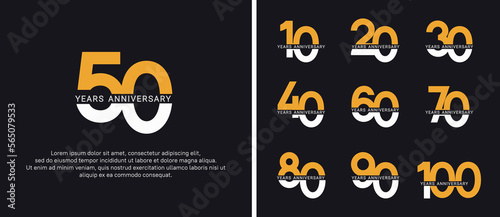 set of anniversary logo style yellow and white color on black background for celebration photo