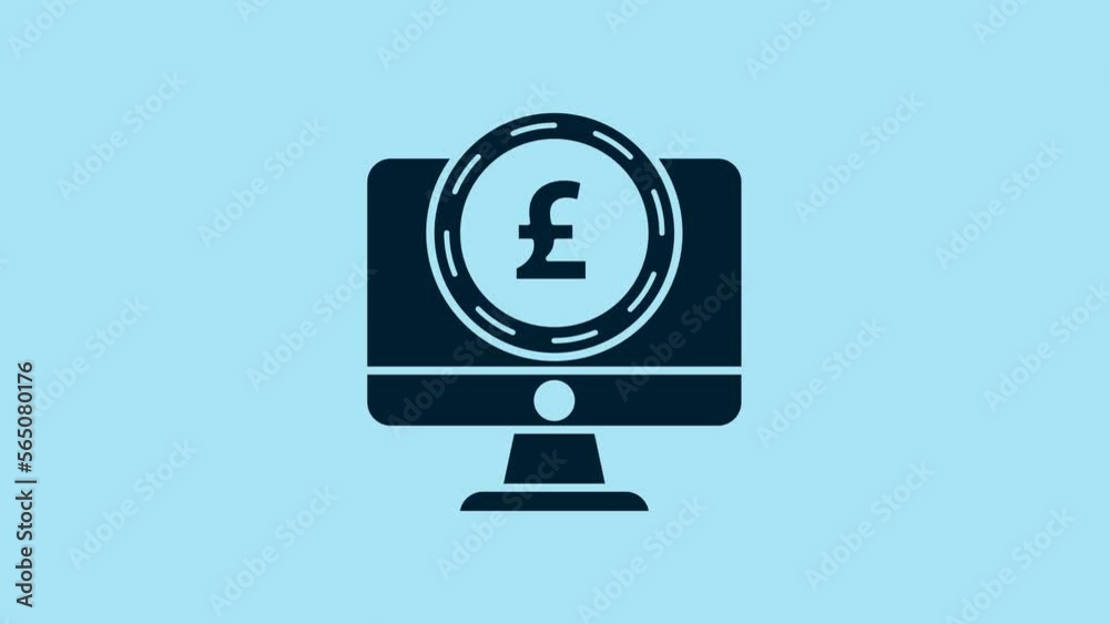 Blue Computer monitor with pound sterling symbol icon isolated on blue background. Online shopping concept. Earnings in the Internet. 4K Video motion graphic animation Blue Computer monitor with pound sterling symbol icon isolated on blue background. Online shopping concept. Earnings in the Internet. 4K Video motion graphic animation