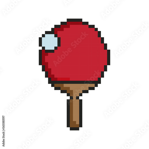 Table tennis pixel art icon. Raquet and ball .Vector illustration.