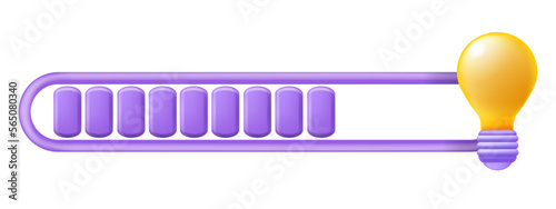 3D loading step bar icon, vector UI business idea logo, light bulb technology creative concept. Cartoon time sign, digital education process illustration startup launch. 3D loading mobile app clipart