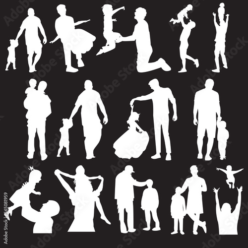 silhouettes of Dad, Father With Their Child