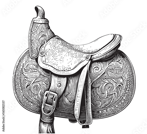 Saddle sketch hand drawn in doodle style Vector illustration