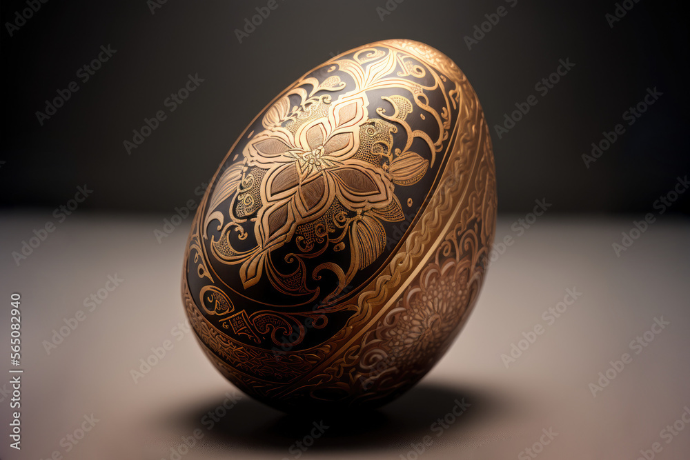Easter egg on a dark background. Ideas associated with Easter. Traditional Ukrainian Ornament. Embrodiery Style. Generative AI Easter egg on a dark background. Ideas associated with Easter. Traditional Ukrainian Ornament. Embrodiery Style. Generative AI