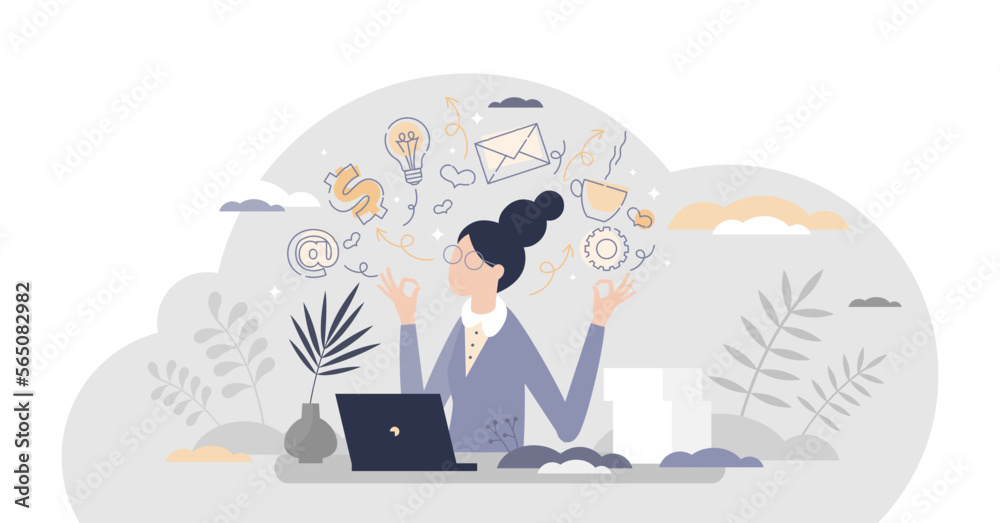 Secretary occupation as professional assistant in office tiny person concept, transparent background. Female employee career work with communication and documents illustration.