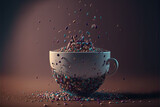 Rain of colorful coffee beans, drink, holiday Generative Ai