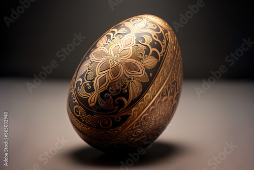 Easter egg on a dark background. Ideas associated with Easter. Traditional Ukrainian Ornament. Embrodiery Style. Generative AI