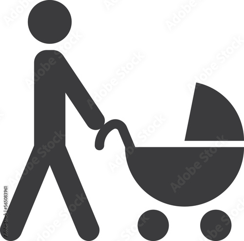 Parent walk with baby carriage black icon. Child care