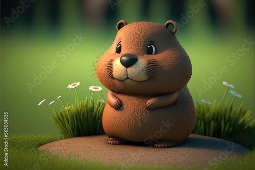 Cute Cartoon Groundhog Character 3D. Generative AI photo