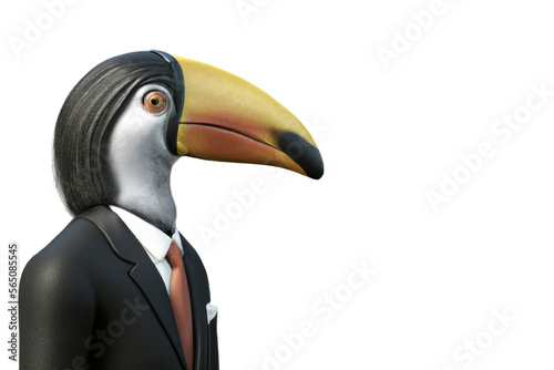 Portrait of Toucan in a business suit – Generative AI 3D Illustration on white background photo