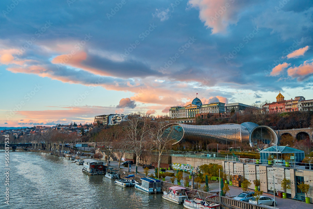 The waterfront of the city of Tbilisi along the river Kura