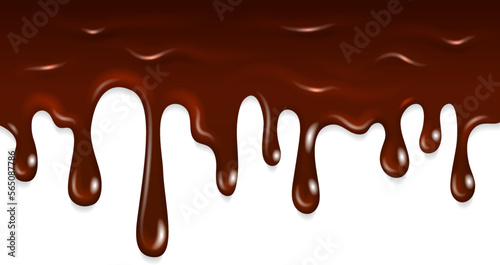 Chocolate dripping horyzontal border. Sweet liquid stain