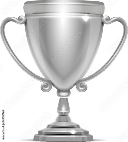 Silver award cup. Realistic metal trophy goblet