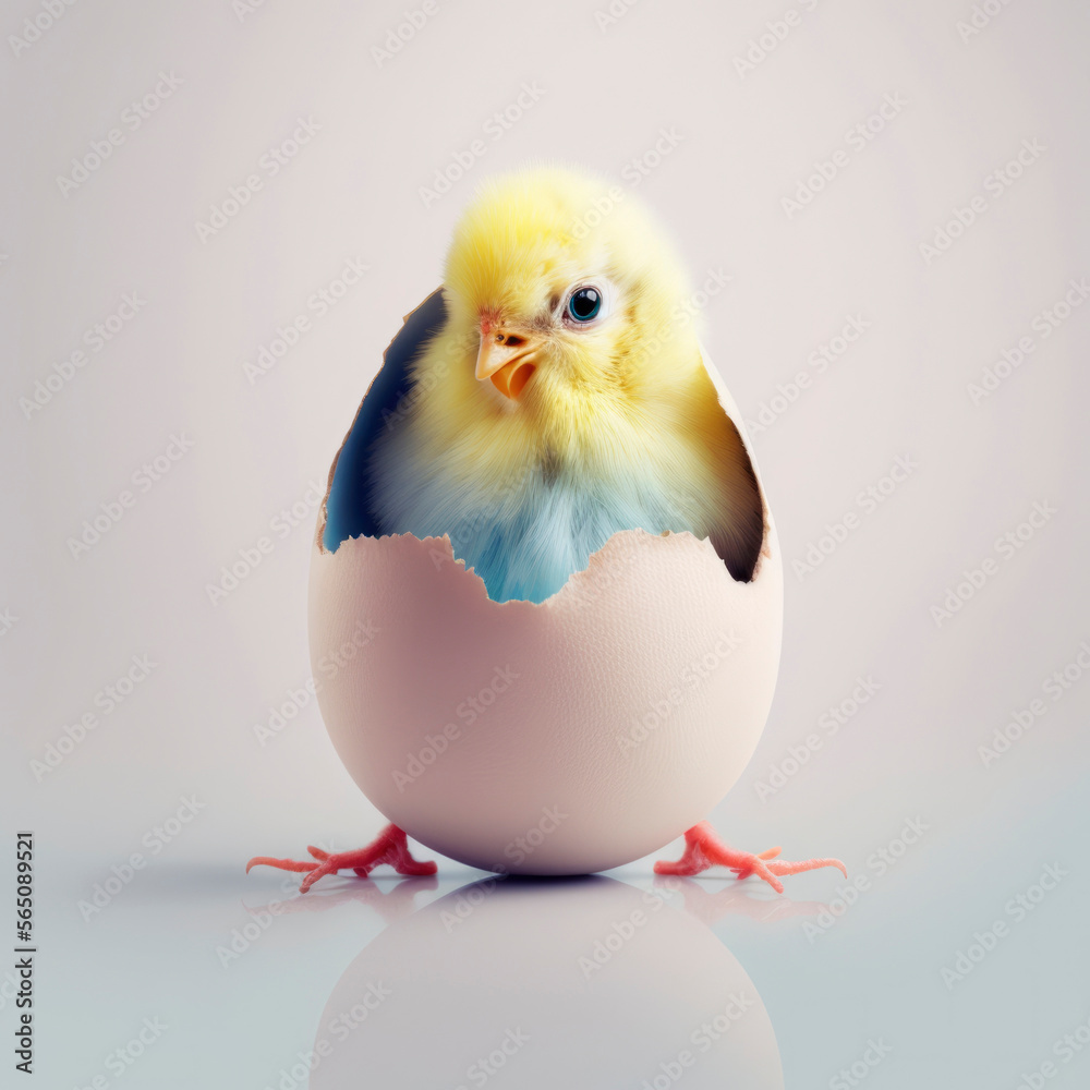 Generative AI illustration of chick hatching from an egg