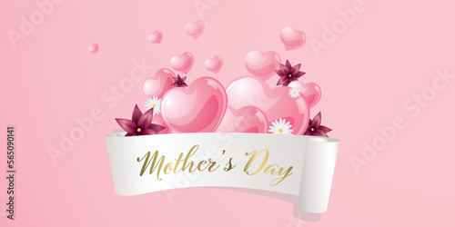 Mother's day banner with pink hearts - celebration design