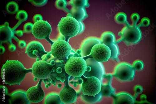 3d rendered illustration of virus bacteria. Microscopic. Generative AI