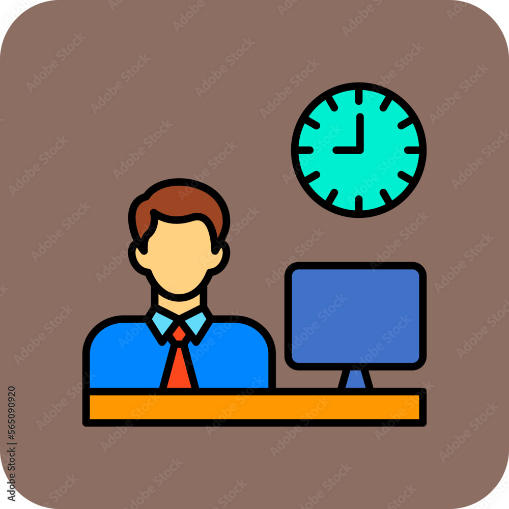 Working Hours Multicolor Round Corner Filled Line Icon