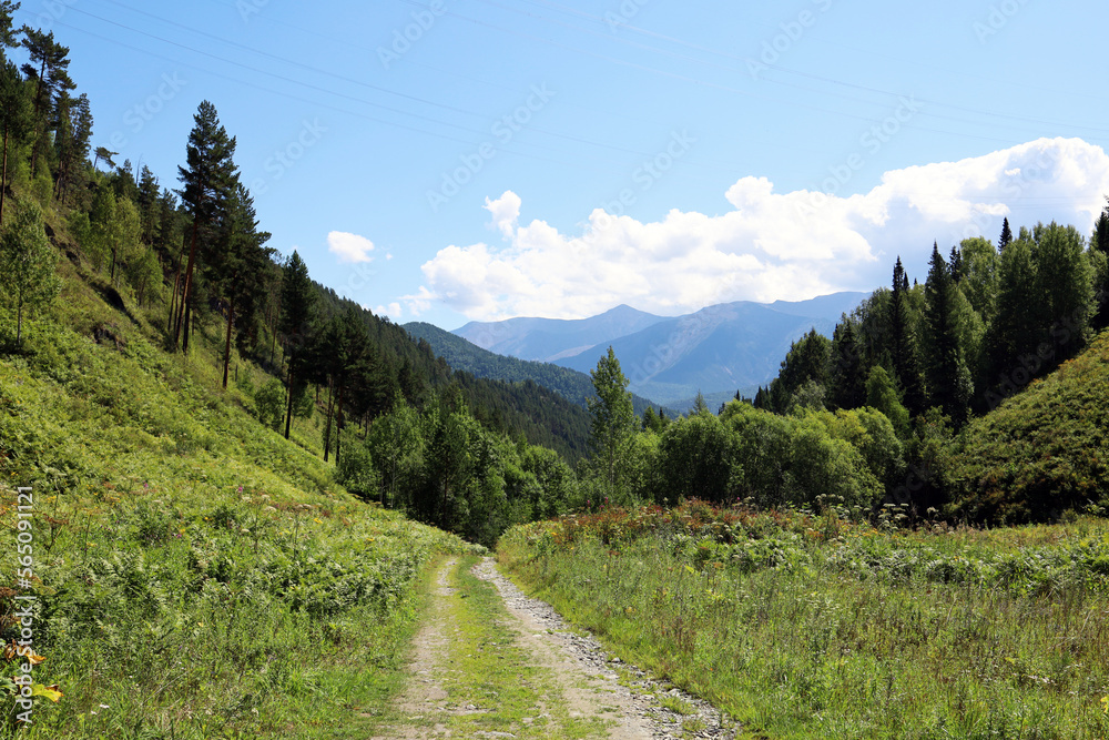 View of a country road in the Eastern Sayan mountains View of a country road in the Eastern Sayan mountains
