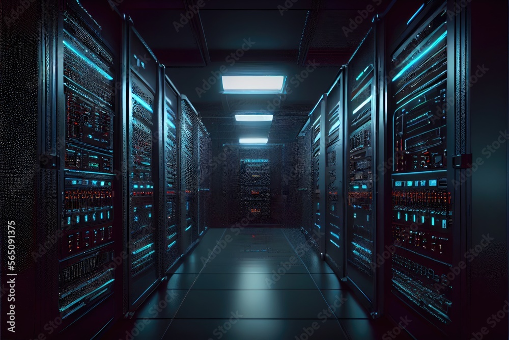 Big cloud data center, computer networking server room warehouse ...